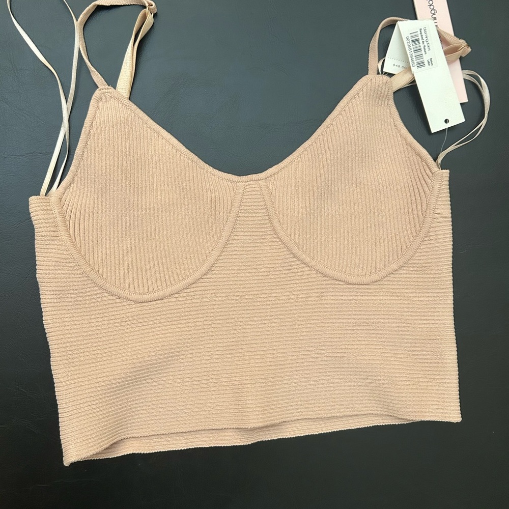 Aqua Ribbed Tan Crop Top Nude color